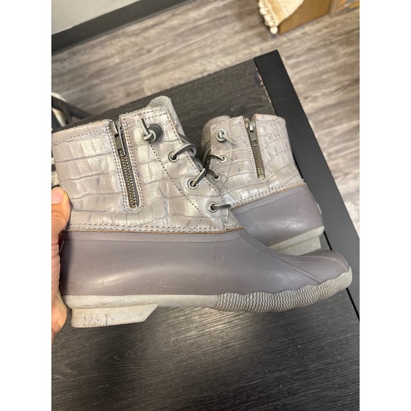 Sperry Top Sider Womens Duck Boots Gray Waterproof Lace Up Rain Boots Size 8